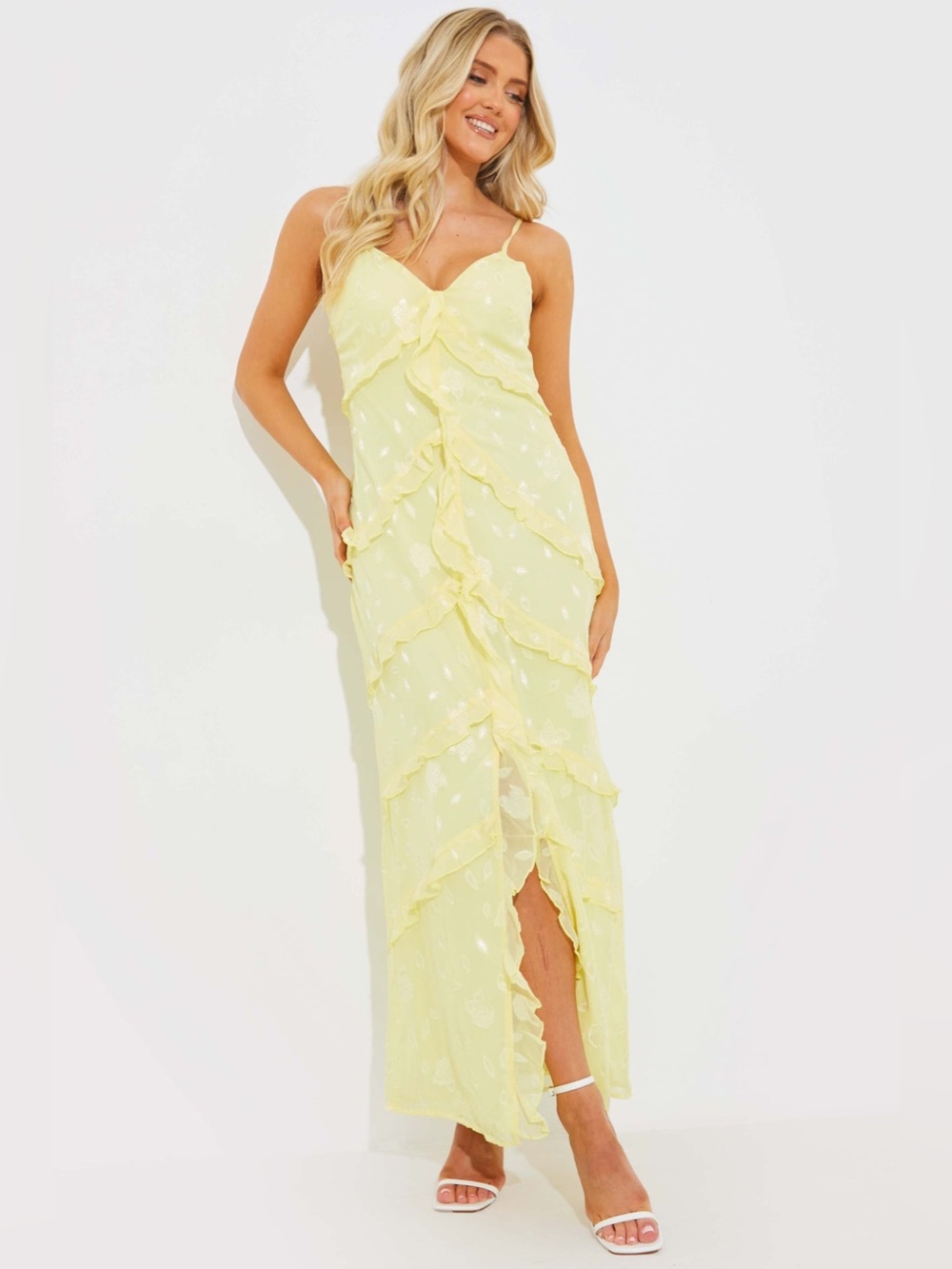 In the Style Lemon Strappy Floral Jacquard Ruffle Maxi Dress NWT size 8
